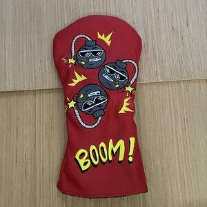 Boom! Premium Leather Golf club Driver Headcover Embroidered Red New